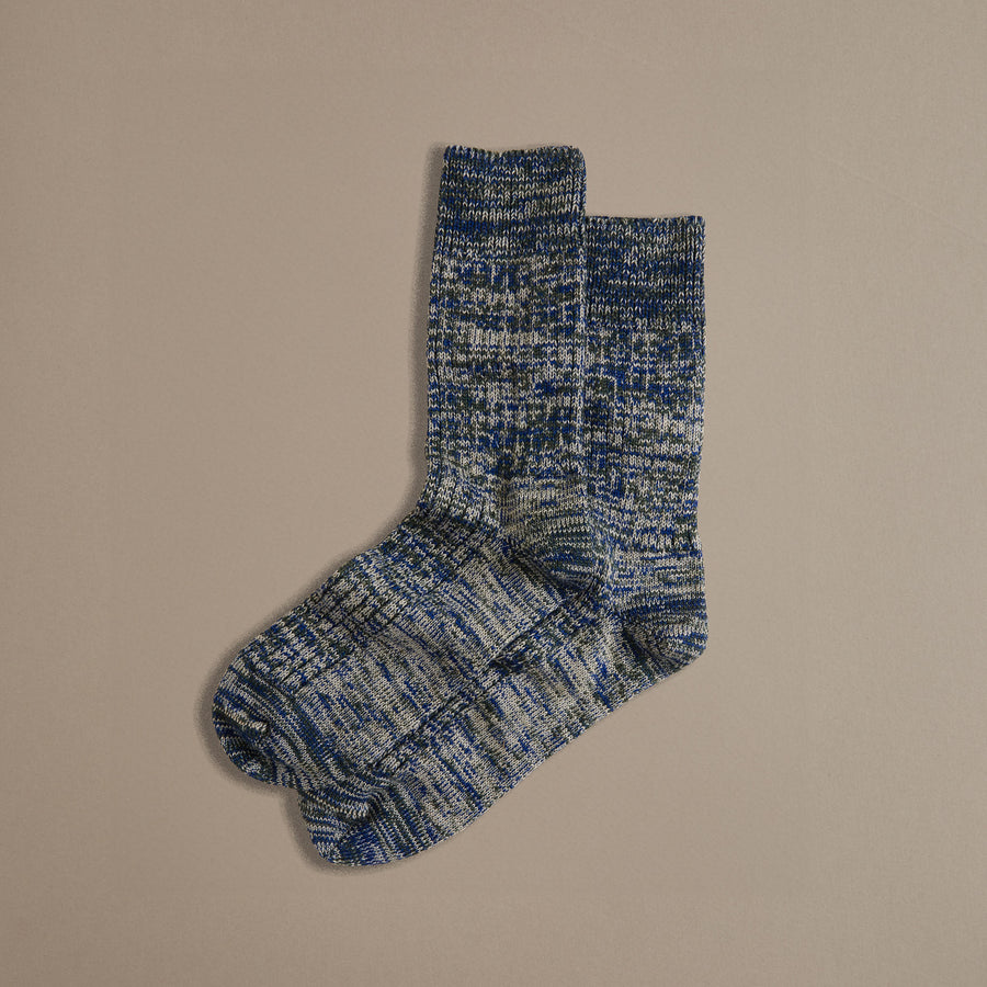 British Made Merino Wool Faltering Stripe Socks in Blue