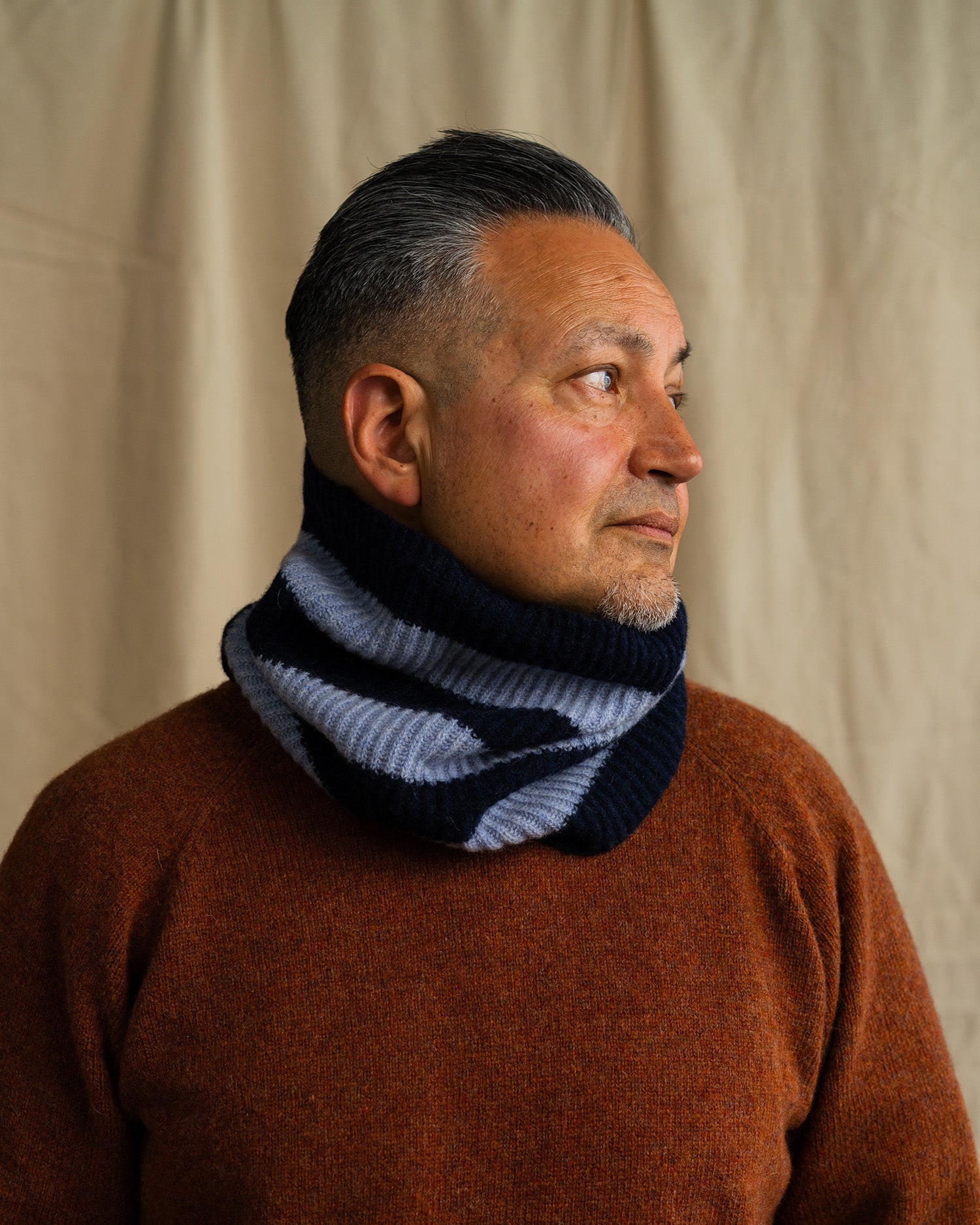 Stripe Fisherman Snood | Navy and Cornflower – ROVE Knitwear
