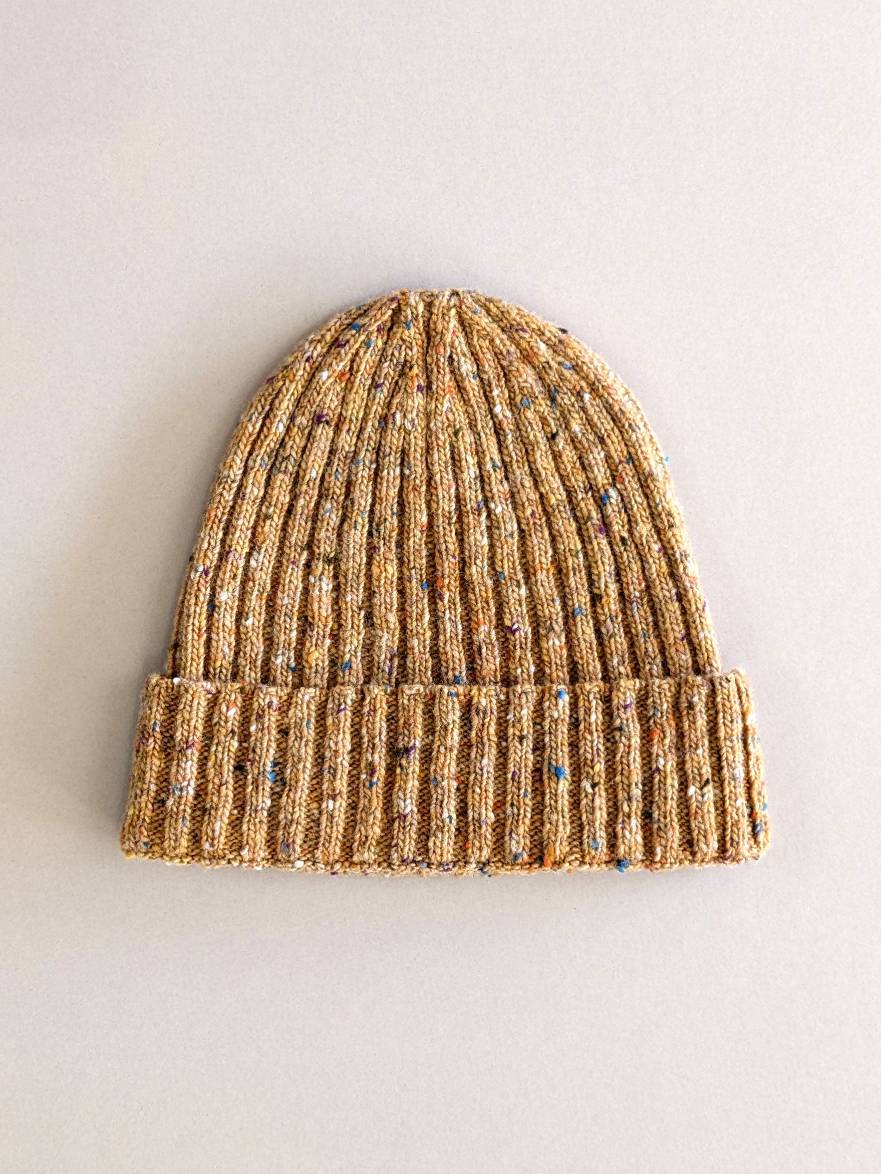 Mens Wool Beanie Hat in Yellow Confetti Made in UK Rove Knitwear