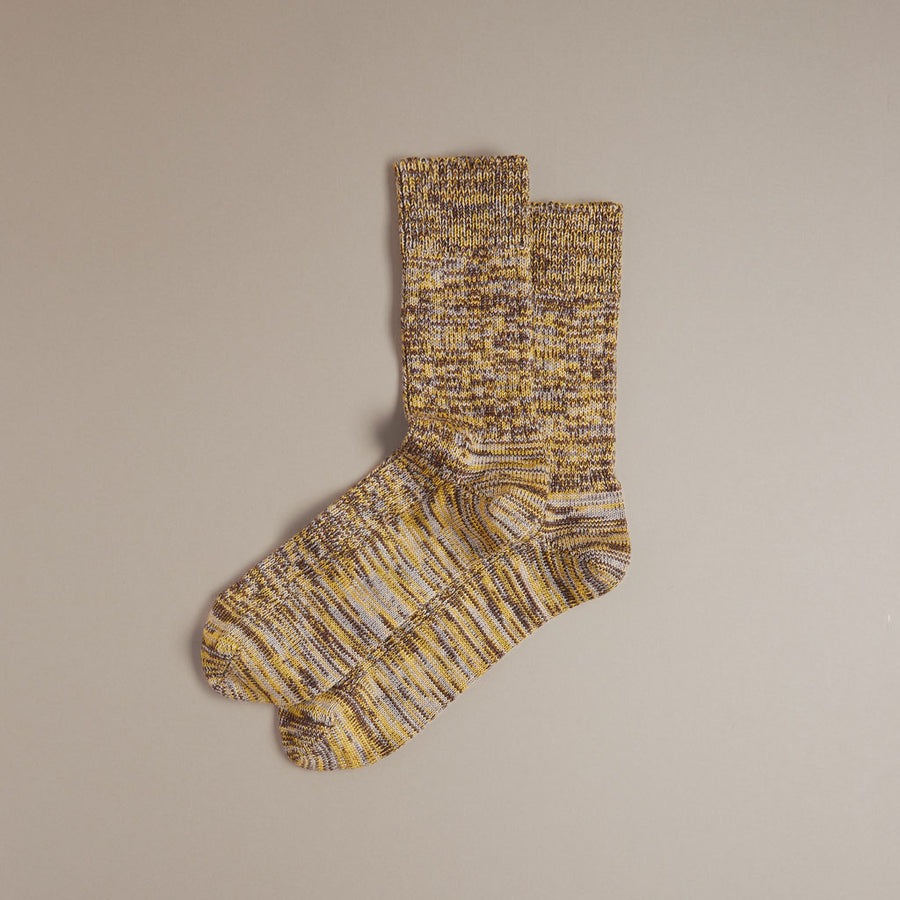 British Made Merino Wool faltering stripe socks in Yellow 