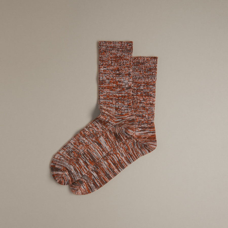 British Made Merino Wool Faltering Stripe Socks in Rust
