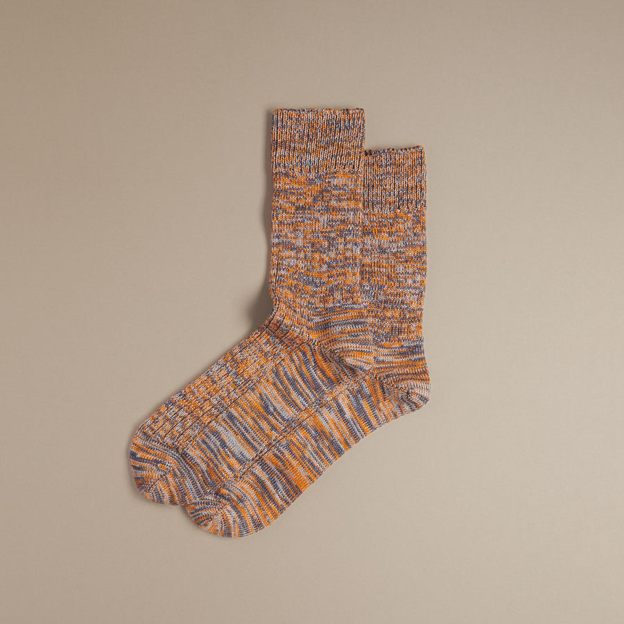 Womens British Made Wool Faltering Stripe Socks in Blue and Orange