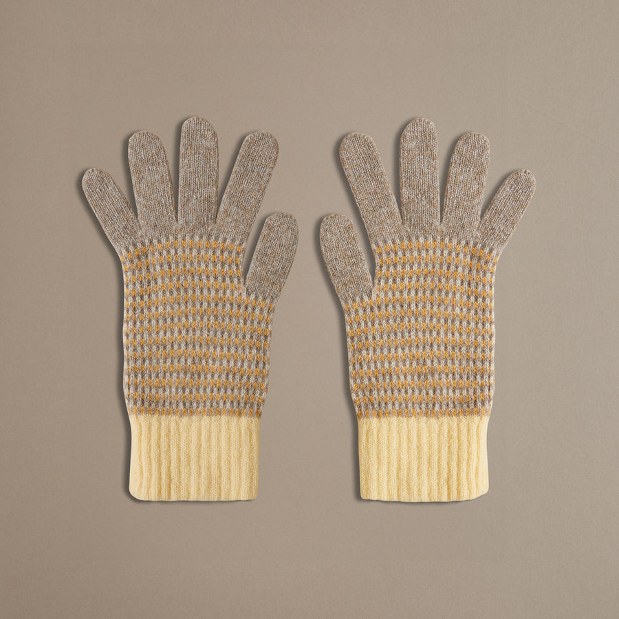 British Made 100% Wool Marl Gloves in Natural & Yellow