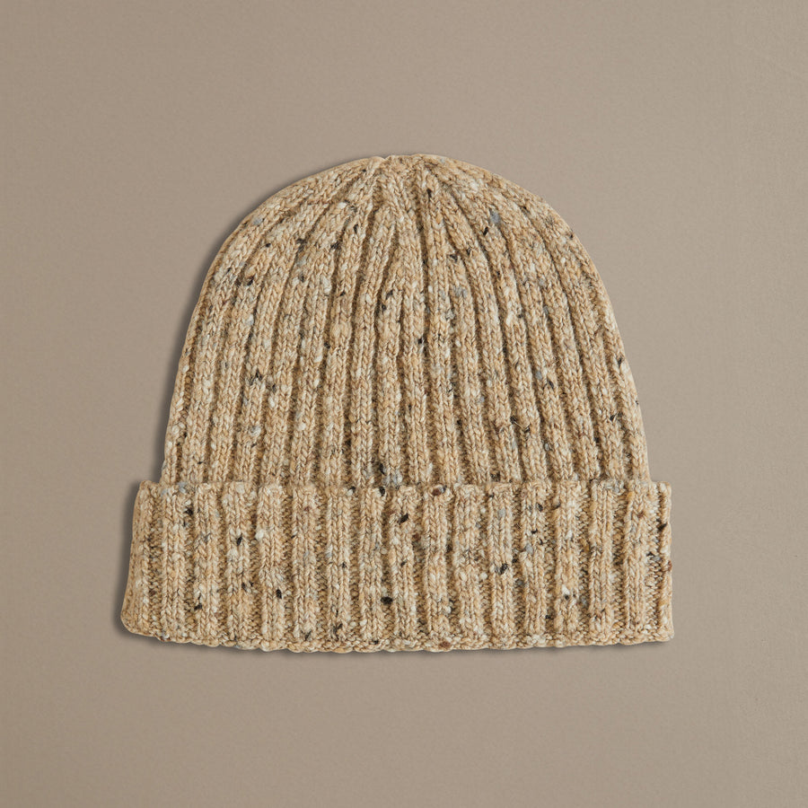 British Made Unisex Donegal Beanie in Oat