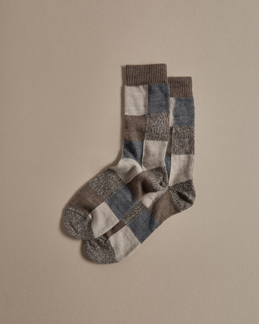 Chequerboard mens and womens merino wool socks made in the UK