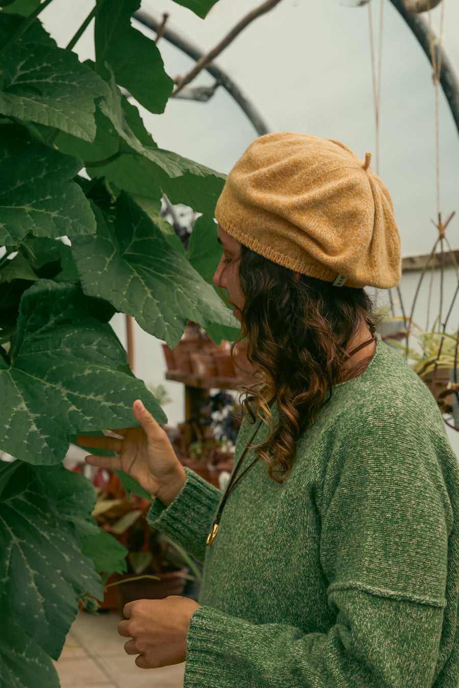 British Made Womens Merino Wool Beret in Yellow Marl