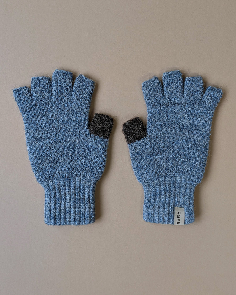 British Wool Fingerless Gloves | Blue Melange