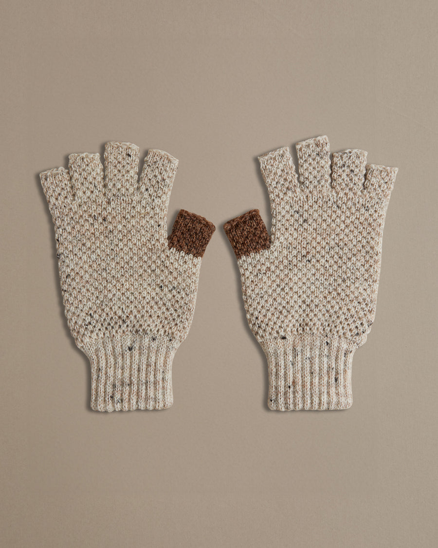 British Made British Wool Fingerless Gloves in Un-Dyed Nepp