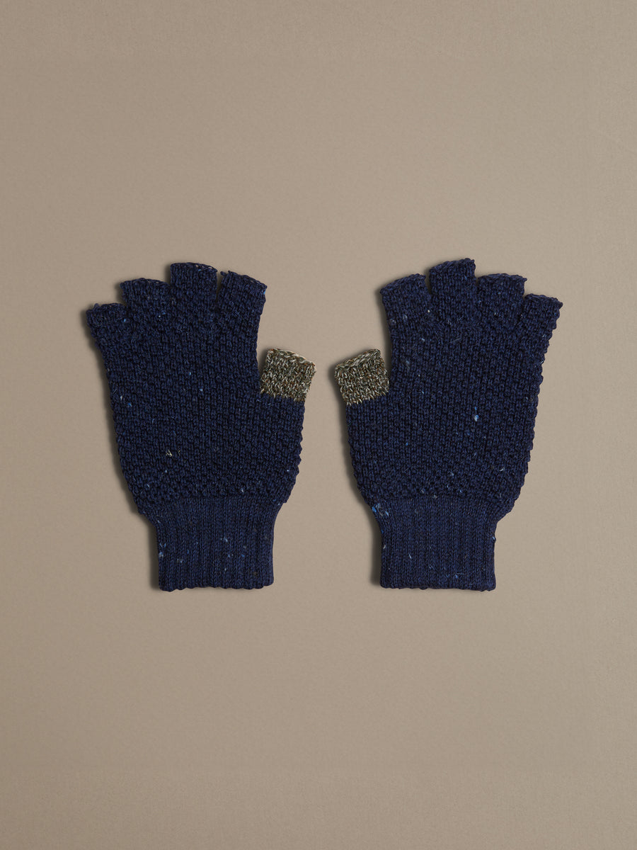 British Wool Fingerless Gloves | Navy Nepp