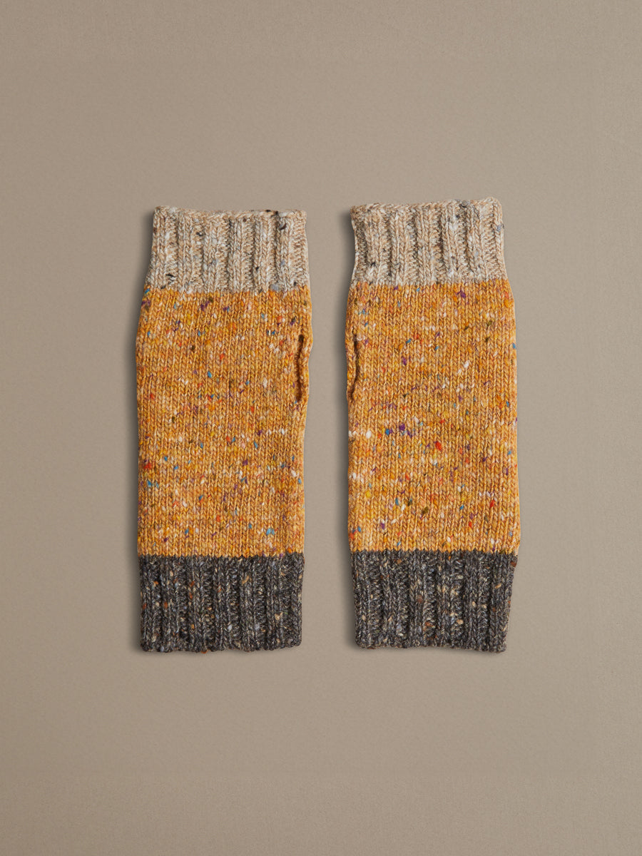 Donegal Wrist Warmers Yellow confetti, Natural and Grey