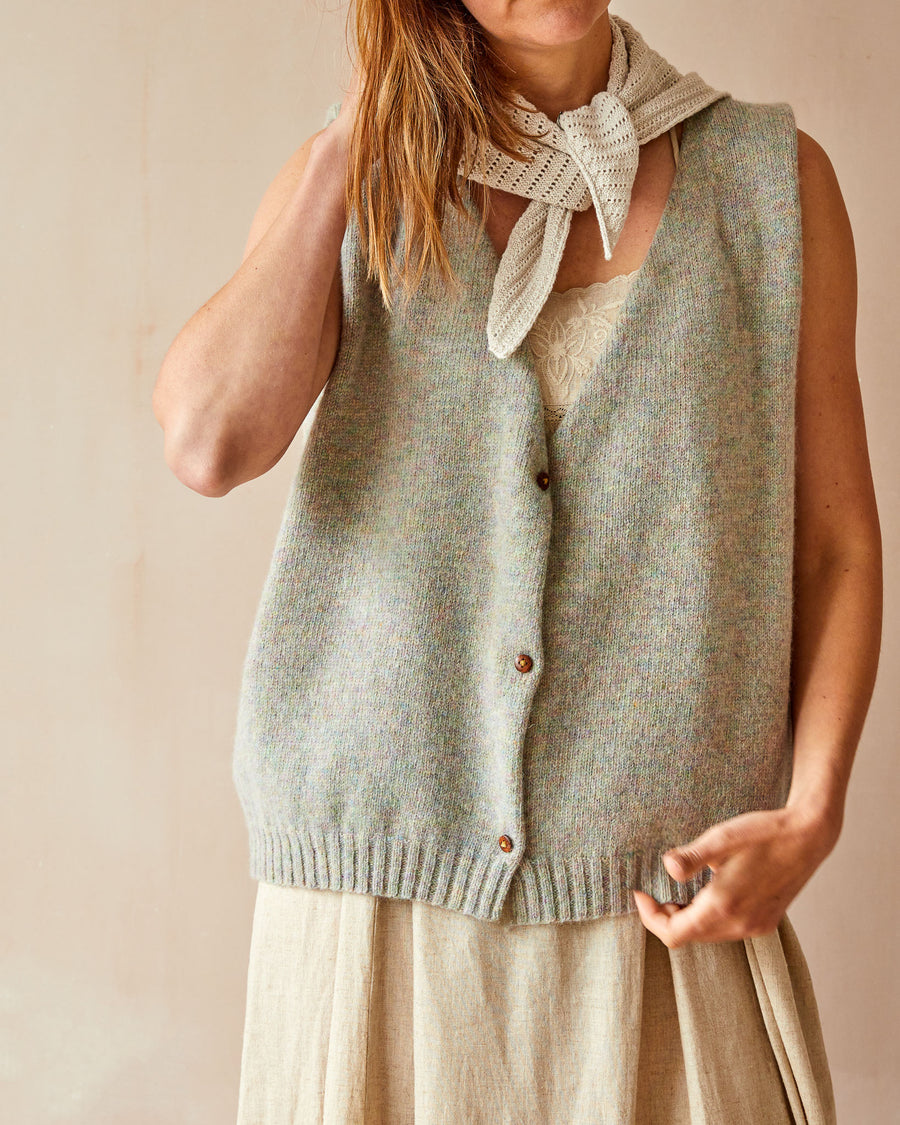 British Handmade Loose Button-up Vest in Opal