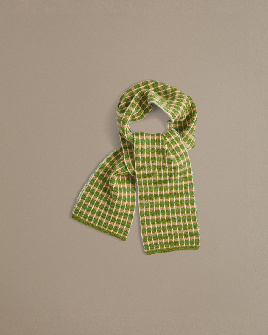 Green lambswool scarf small check made in UK