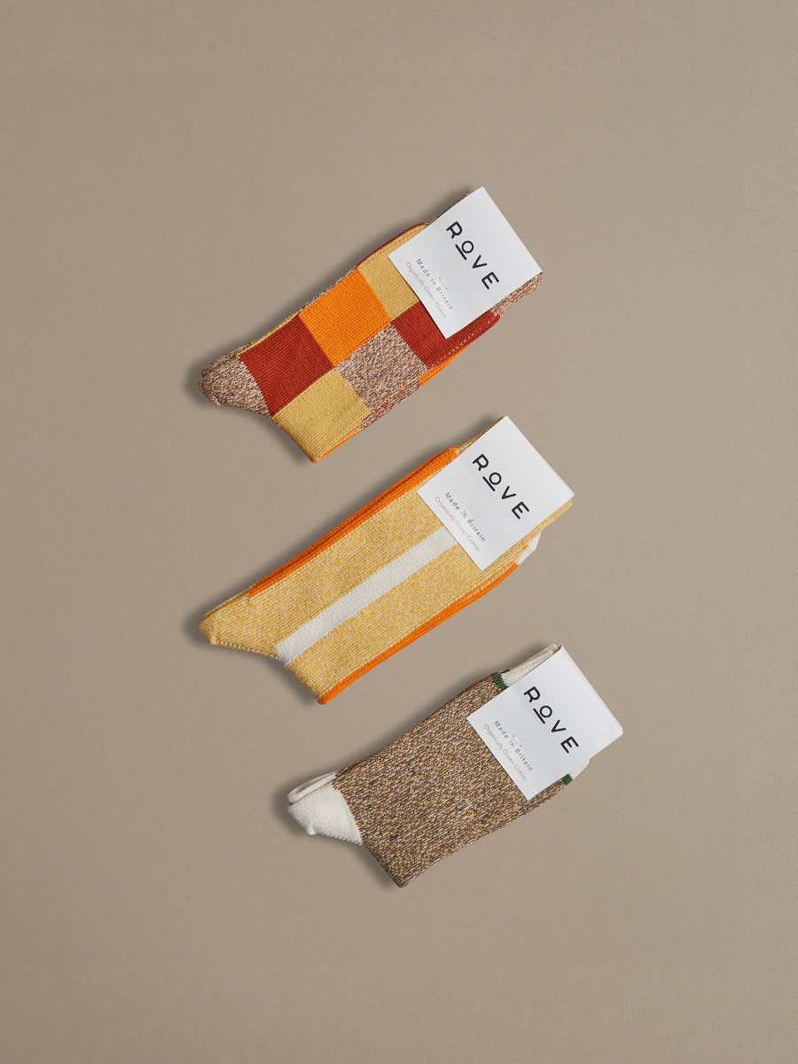 Yellow marl stripe organic cotton socks made in UK