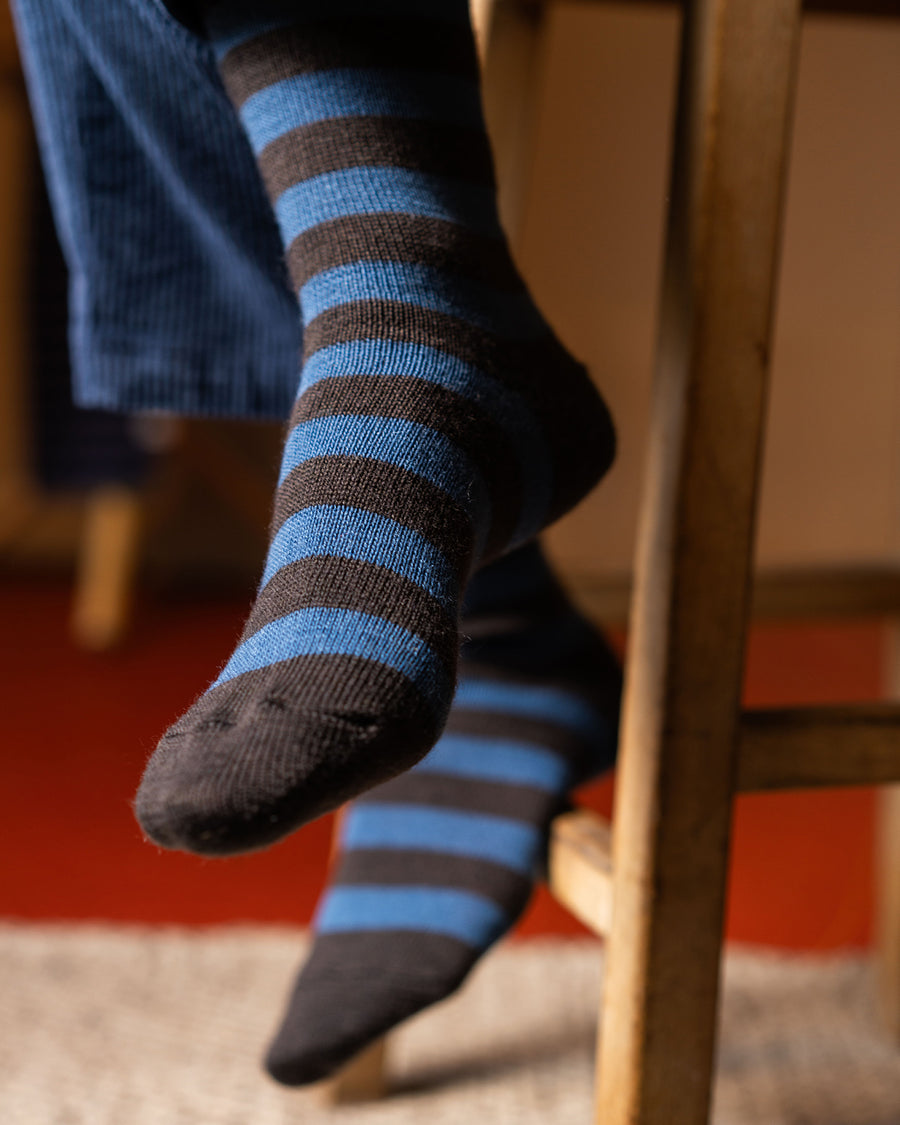 Fine Merino Wool Socks | Stripe Blue