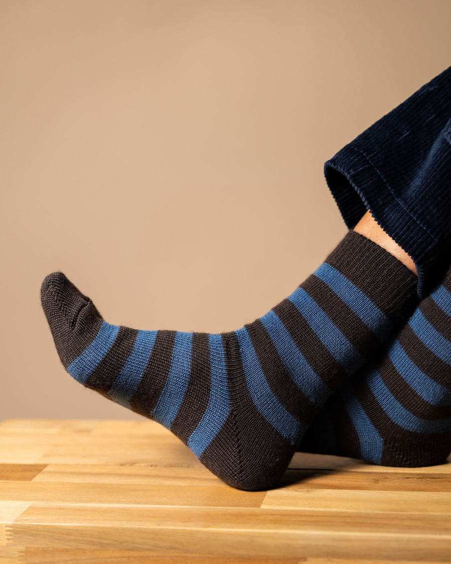 Fine Merino Wool Socks | Stripe Blue