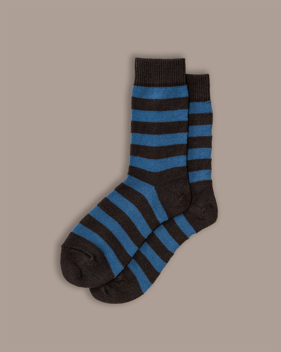 Pair of merino wool brown and blue striped socks