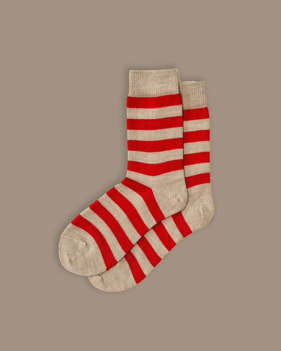 Fine Merino Wool Socks | Stripe Red