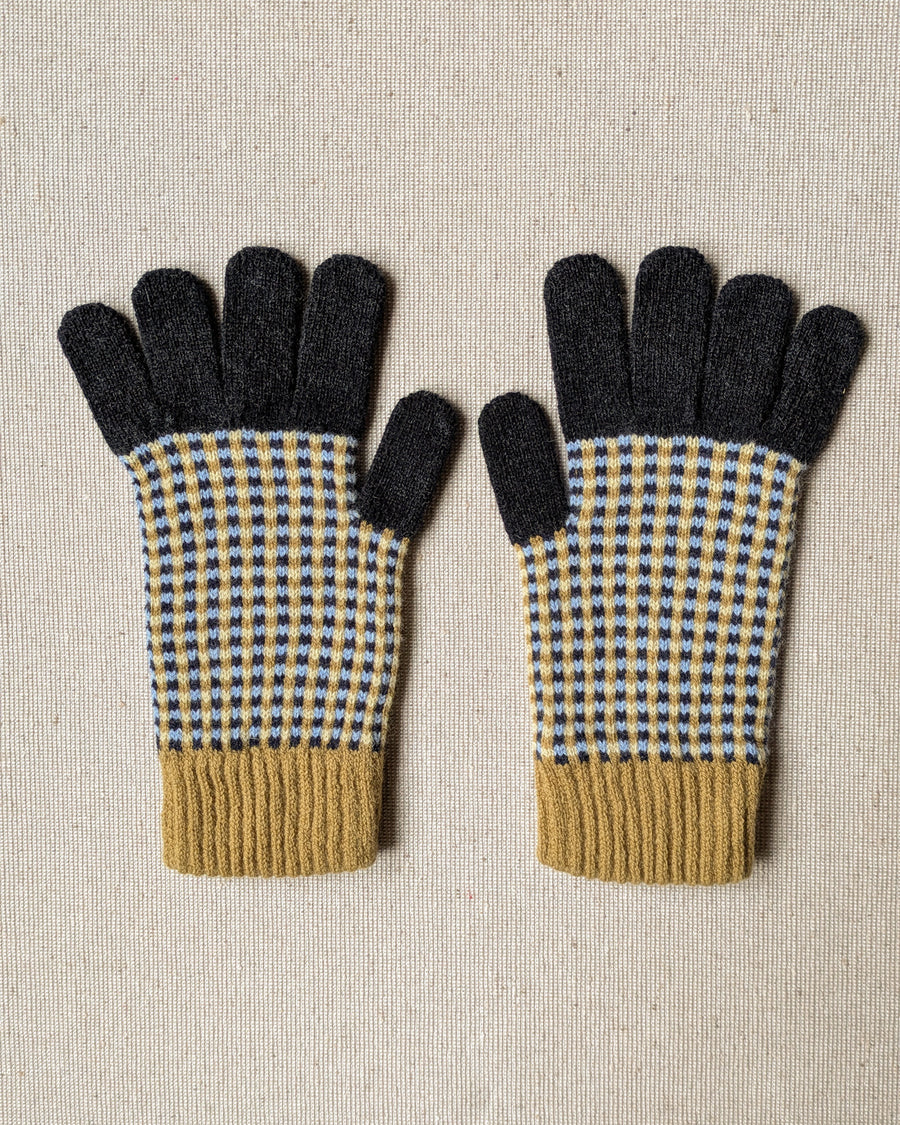 navy and mustard merino wool gloves for men and women
