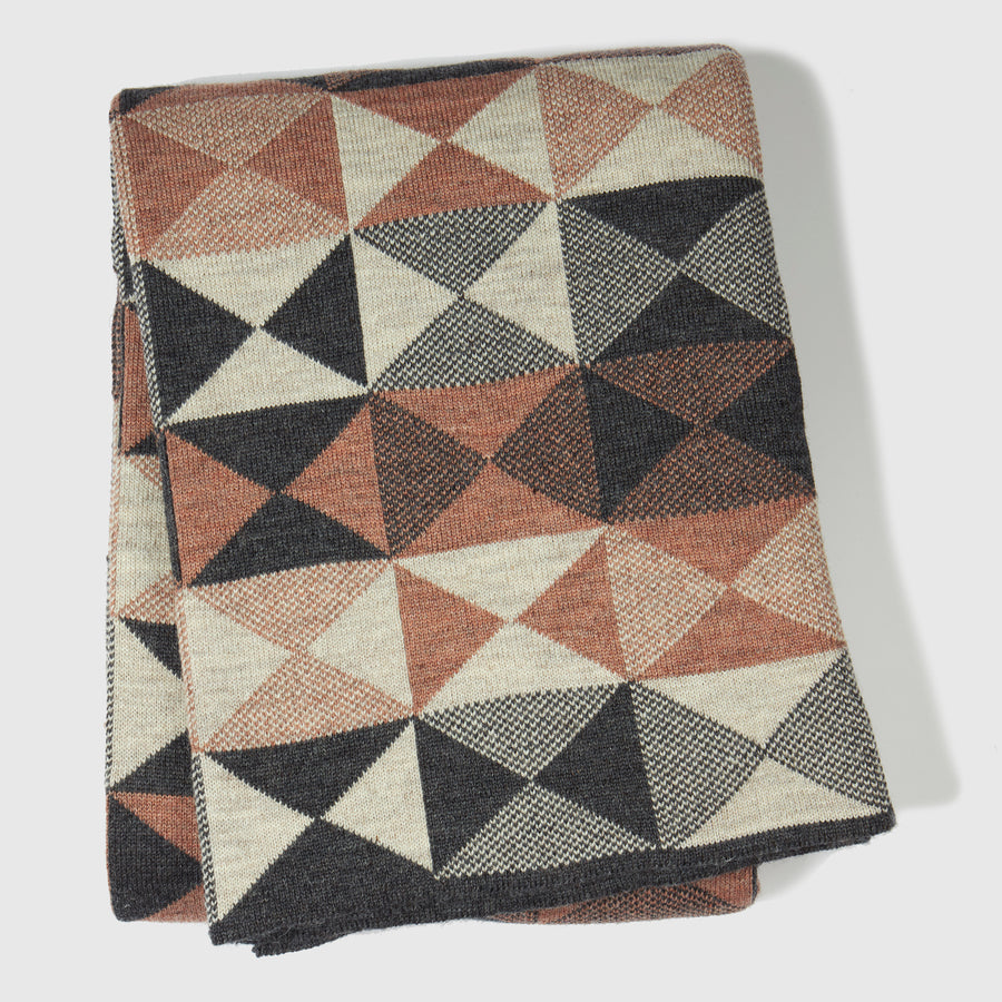 British Made Patchwork Blanket in Plaster and Charcoal Grey